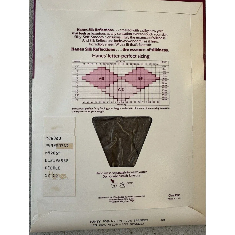 Vintage Hanes Silk Reflections Pebble ,Control Top Pantyhose  C-D New